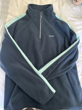 Vintage Reebok Navy Half-Zip Fleece with Mint Stripe size XL (fits a medium)